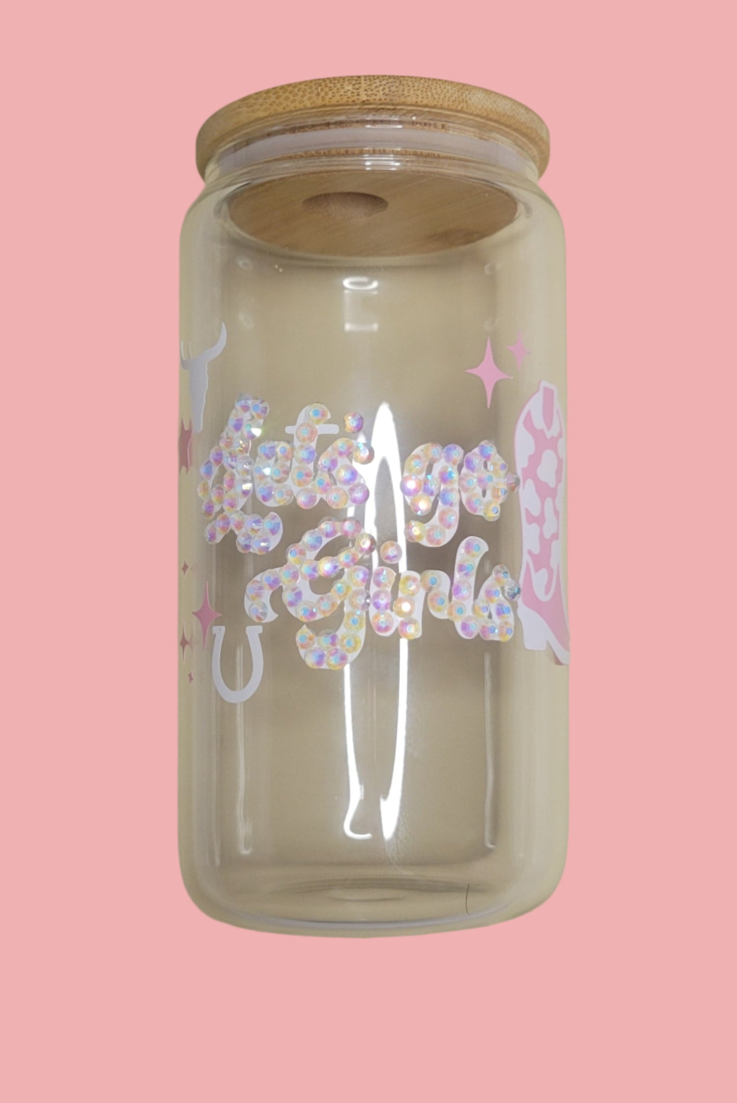 Bedazzled Cowgirl Glass Cup