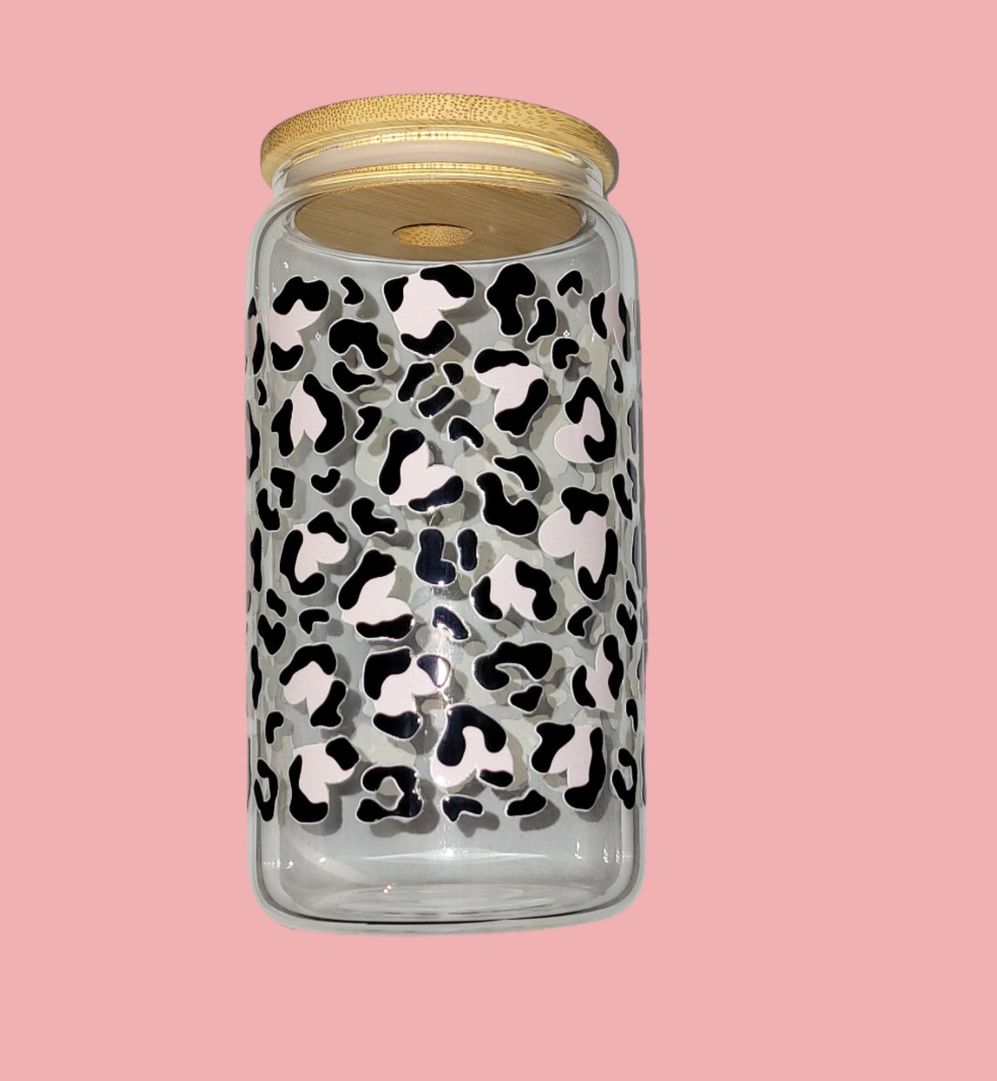 Light Pink Cheetah Print Glass Cup