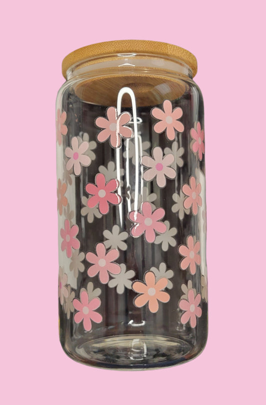Pink Flower Glass Cup